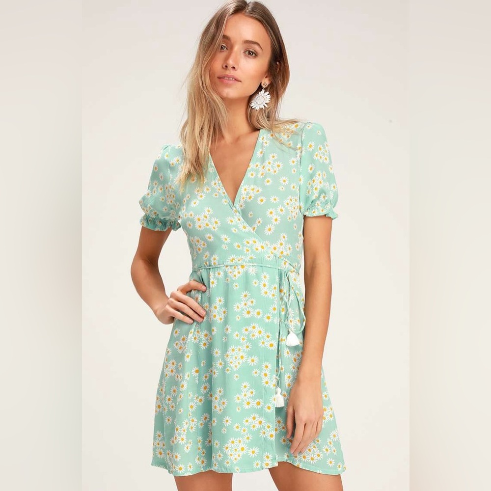 Faithfull the Brand Mint Daisy Wrap Mini Dress